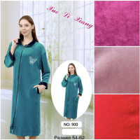 Женский велюровый халат на молнии однотонный оптом