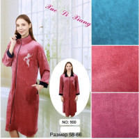 Женский велюровый халат на молнии однотонный размер 54-62