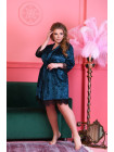 Жіночий велюровий комплект для сну халат та сорочка колір бірюзовий 54