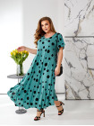Жіноча яскрава штапельна сукня принт горох оливка