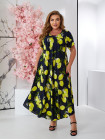 Женское яркое штапельное платье принт лимоны размер универсальный 54-60