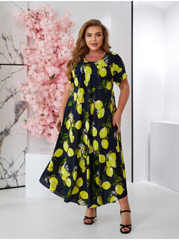 Жіноча яскрава штапельна сукня принт лимони розмір універсальний 54-60