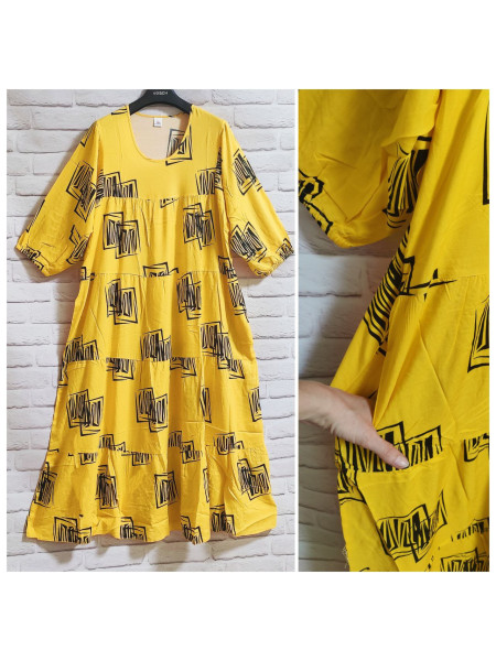 Женское штапельное платье размер 54-60 с карманами цвет желтый