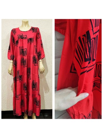 Жіноча штапельна сукня розмір 54-60 з кишенями колір червоний 1 шт.