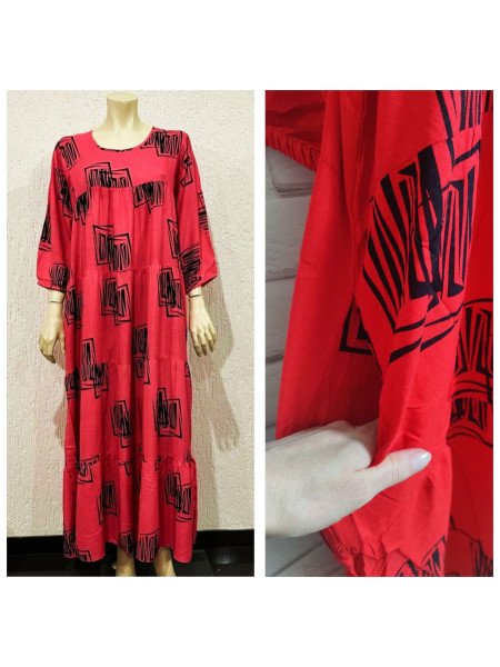 Женское штапельное платье размер 54-60 с карманами цвет красный