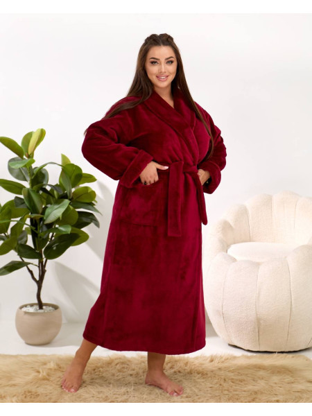 Женский длинный махровый халат Bordeaux Shawl бордо