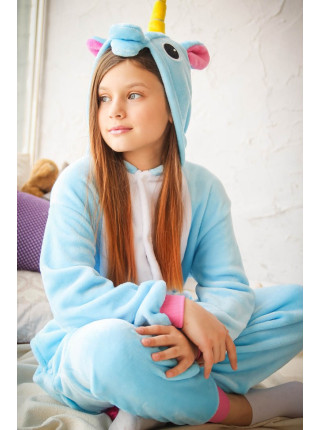 Детская пижама кигуруми бело-голубой Единорог