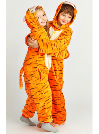 Цельная махровая детская пижама кигуруми Тигр 140