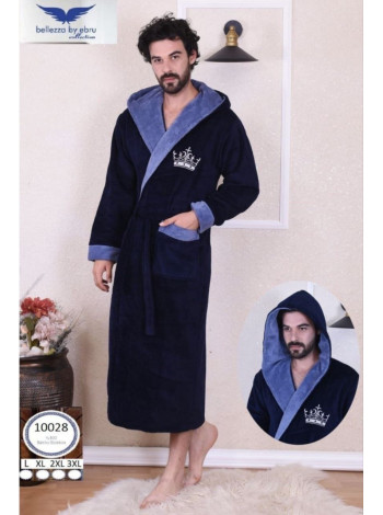 Мужской махровый банный халат цвет синий размеры 46-56