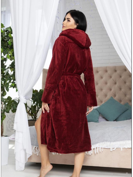 Бордовий махровый халат на запах для женщин