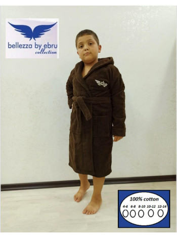 Детский однотонный халат с капюшоном для мальчика