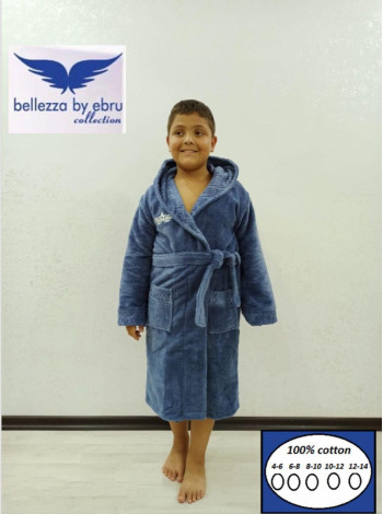 Халат махровый детский с капюшоном для мальчика цвет синий 12-14