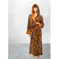 Женский махровый халат леопардовый с капюшоном