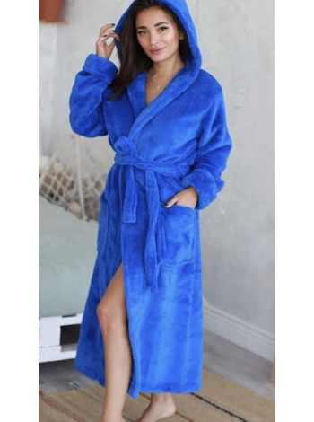 Синій махровий халат на запах великого розміру