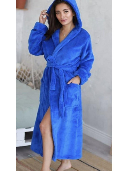 Синий махровый халат на запах большого размера