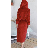 Красный махровый халат на запах для женщин