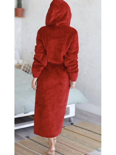 Красный махровый халат на запах для женщин