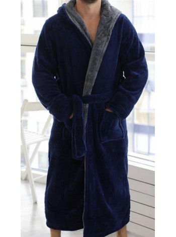 Банний халат для чоловіків колір темно-синій із сірим