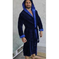 Чоловічий махровий халат на запах темно-синього кольору