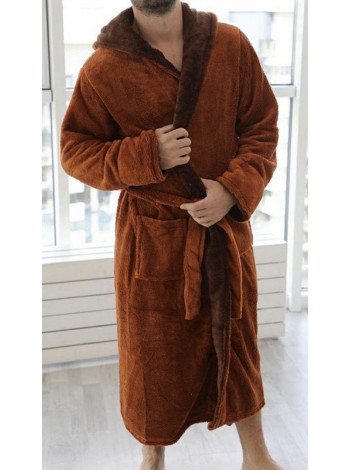 Чоловічий махровий халат на запах коричневий колір