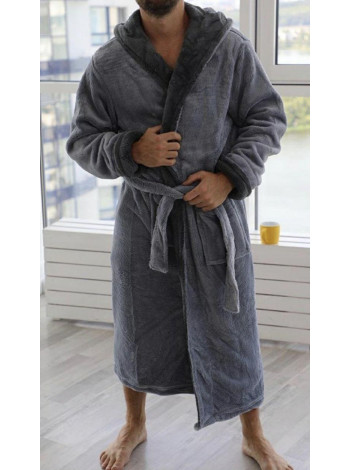 Серый банный халат на запах для мужчин