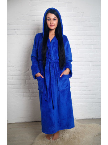 Жіночий махровий однотонний халат синього кольору
