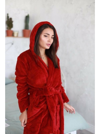 Жіночий махровий халат великих розмірів колір бордо 3XL
