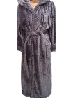 Женский серый махровый халат с капюшоном