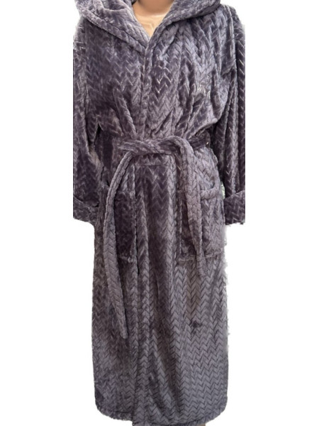 Жіночий сірий махровий халат с капюшоном