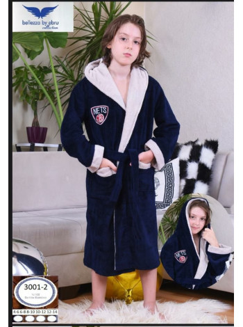 Махровий дитячий халат для хлопчика колір темно-синій
