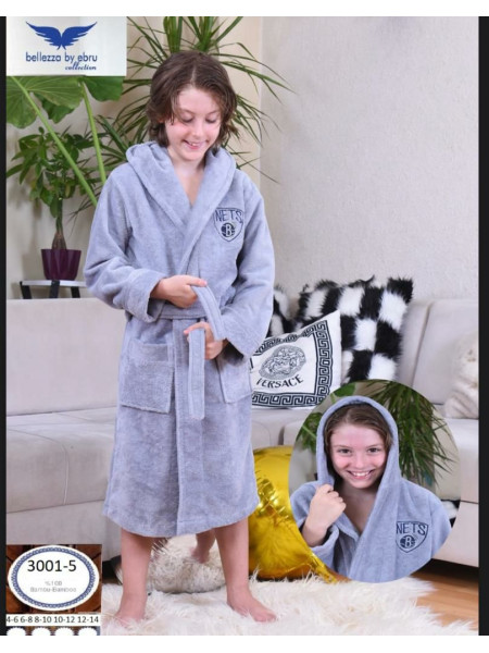 Махровий дитячий халат на запах для хлопчика колір сірий