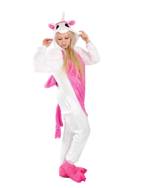Махровая пижама-кигуруми Единорог бело-розовый