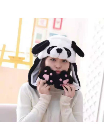 Детская шапка кигуруми панда светящаяся с двигающимися ушами