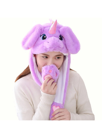 Шапка для кігурумі дитяча фіолетовий єдиноріг з підсвічуванням