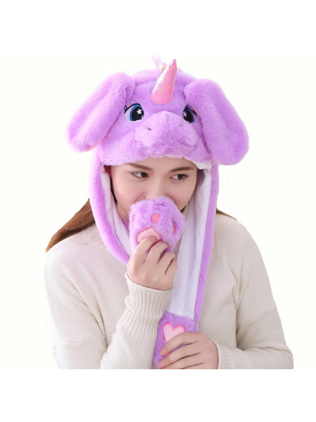Шапка для кігурумі фіолетовий єдиноріг з підсвічуванням