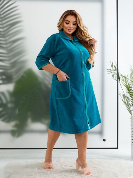 Велюровий халат великих розмірів кольору бірюза