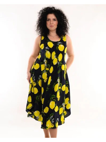 Женское штапельное платье принт лимон