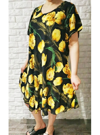 Яркое женское летнее платье жёлтые тюльпаны 1 шт.