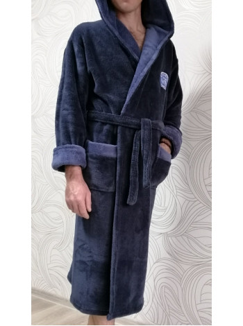 Чоловічий махровий халат на запах синього кольору