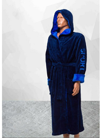 Чоловічий махровий однотонний халат sport синього кольору
