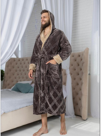 Чоловічий халат на запах з капюшоном батал