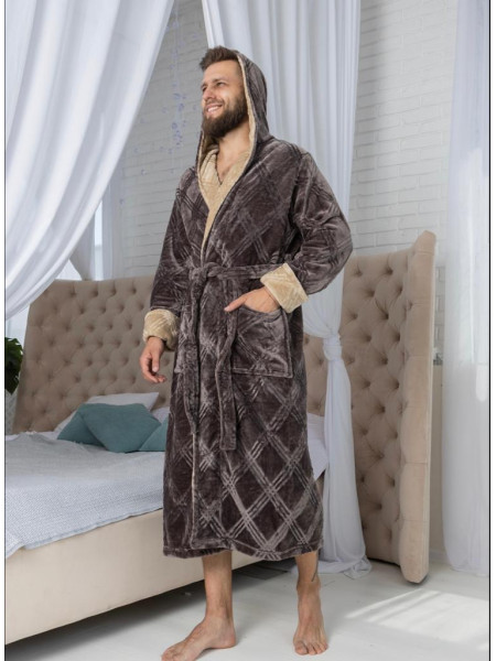 Чоловічий халат на запах з капюшоном батал