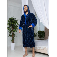 Махровий халат для чоловіків колір темно синій
