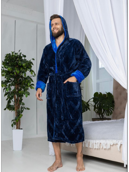 Махровий халат для чоловіків колір темно синій
