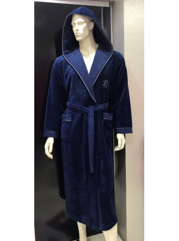 Чоловічий махровий халат синього кольору