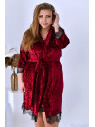Женский велюровый комплект для сна халат и сорочка с кружевом