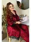 Жіноча велюрова піжама-комплект колір бордо