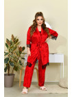 Велюрова піжама жіноча великого розміру червоний колір 