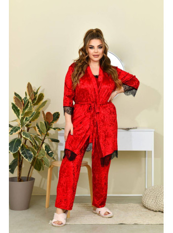 Велюровая пижама женская большого размера цвет красный