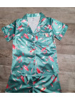 Женская атласная пижама рубашка и шорты с фламинго
